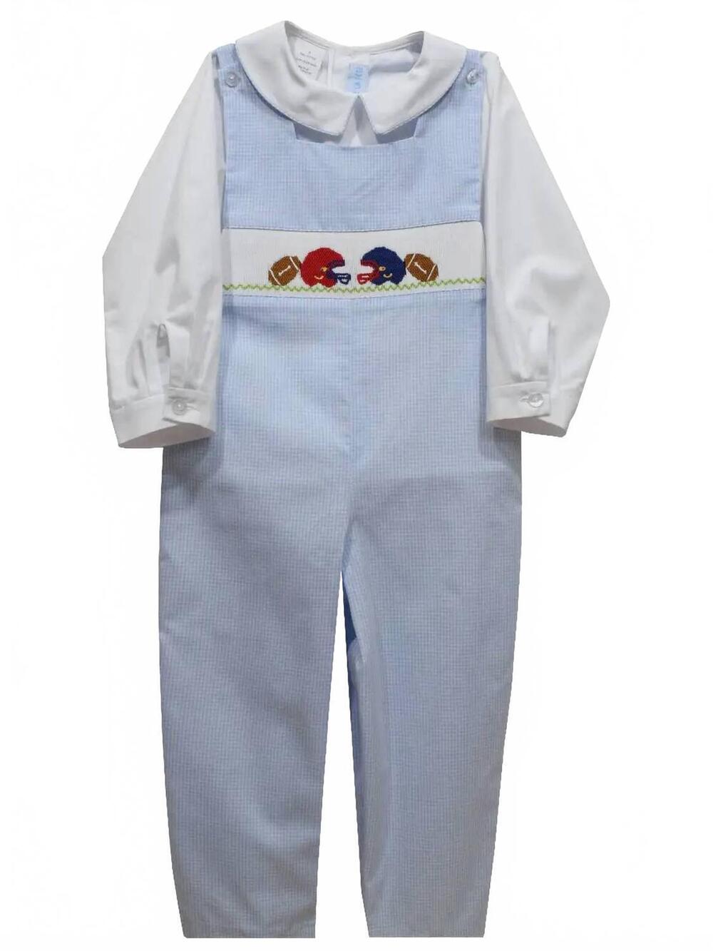 NEW VIVE LA FETE wine's football smocked boys long jon jon & shirt long sleeve i